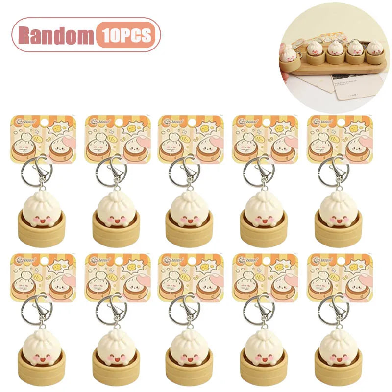 1-20PCS Creative Steamed Bun Keychain Decompression Fidget Dumpling Pendant Bag Charm Stress Relief Gift for Adults Vue Random-10PCS