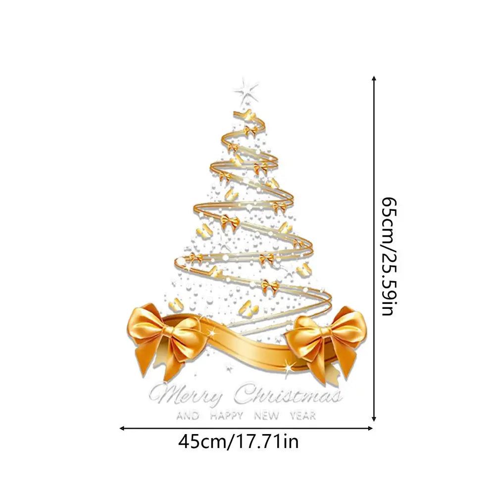 65x45cm Gold Christmas Tree Window Decals - Double-Sided Self-Adhesive Wall Mural Stickers for Holiday Home Office Decor Vue Gold