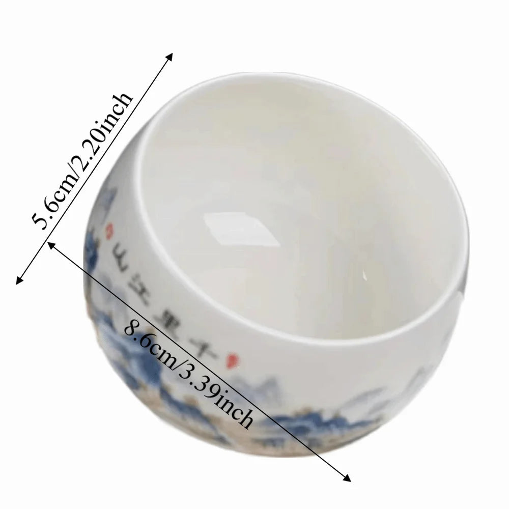 Tradition Landscape Painting Ceramic Teacup 180ml Exquisite Tea Cup Vintage White Porcelain Master Cup Zen Meditation Vue