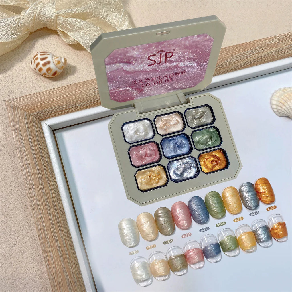 1pc Solid Pearl Cream Oil Painting Gel No Wash Pat Gel Sparkling 3D 9-Color Thick Nail Art Creation Decoration DIY Ins Style Vue 01