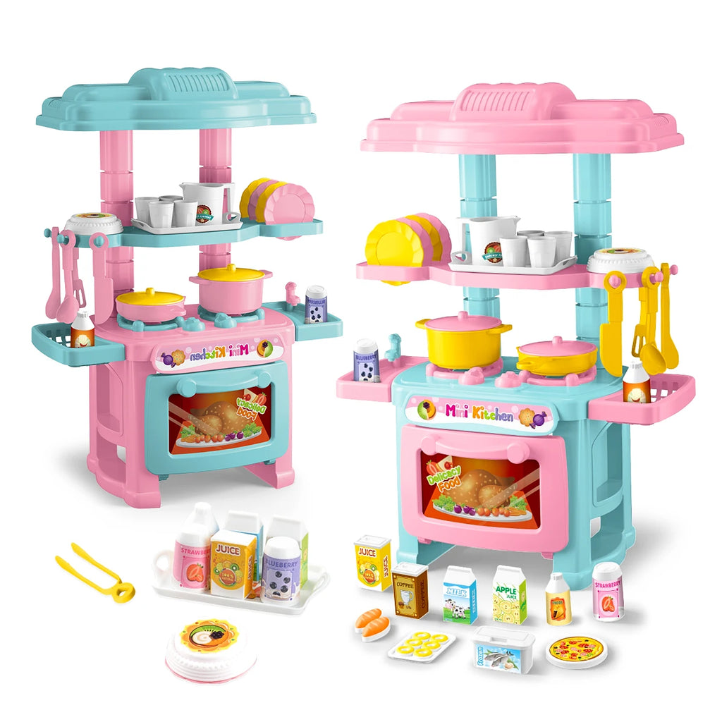Kitchen Playset Toys, 2 Color Random Play Food Set Accessories Play Sink & Oven, Toddler Kitchen Mini Cutting for Boys and Girls Vue Pink