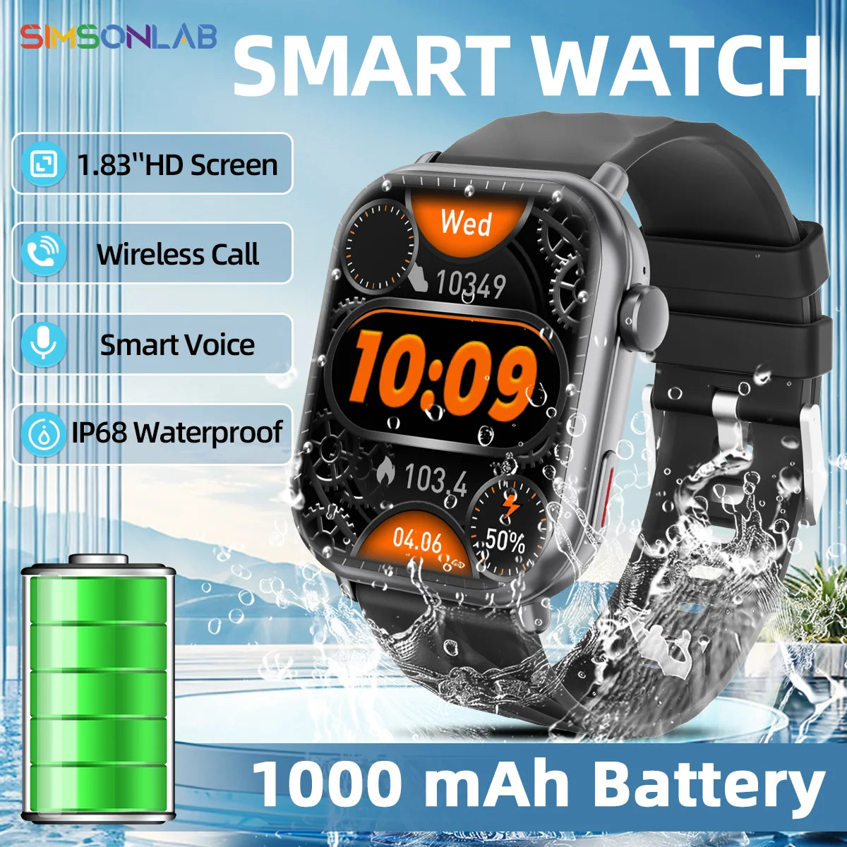 2025 NEW Hot Smartwatch 1.83''HD Screen1000mAh Large Battery Outdoor Sports Watches Bluetooth Call IP68 Waterproof for Men Women Vue