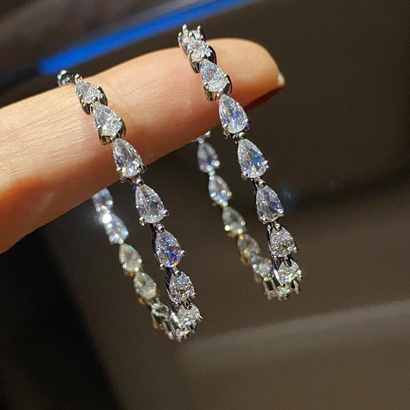 Huitan Pear Cubic Zirconia Crystal Hoop Earrings for Women Crystal Hoop Earrings Vue E3169
