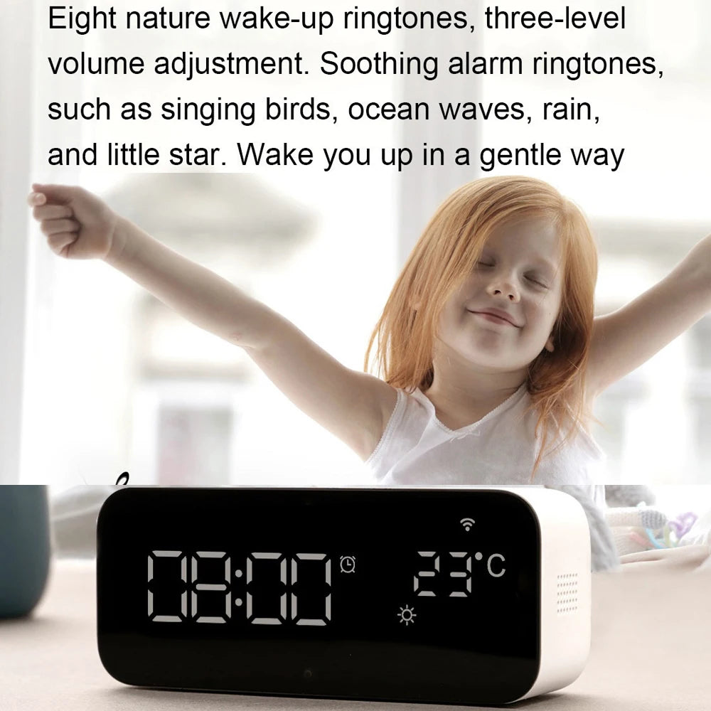 Tuya WiFi Smart Alarm Clock USB Desktop Fast Charging Socket Weather/Temperature Display Alarm Clock Timer App Voice Control Vue