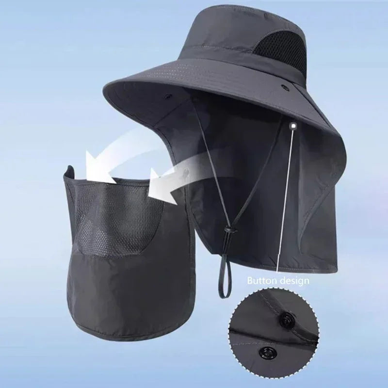 Sun Hat Summer Men Hats Outdoor Sun Protection Detachable with Large Brim Hiking Mask Fishing Outdoor Detachable Sun Beach Hat Vue