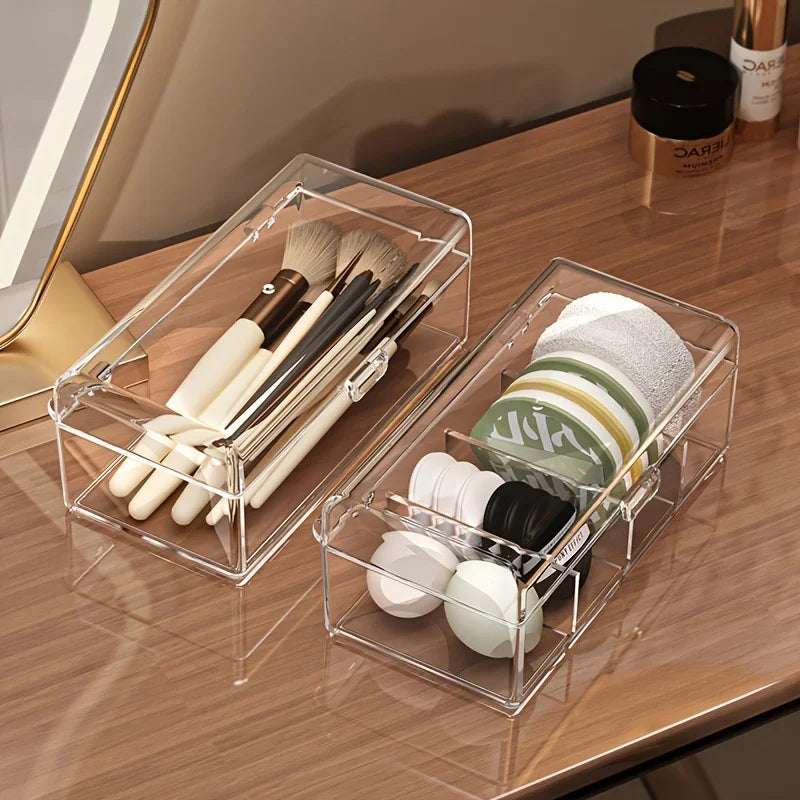 Stackable Acrylic Makeup Brushes Storage Box with Lid Clear Makeup Sponges Organizer Dustproof Cosmetic Tools Puff Storage Case Vue