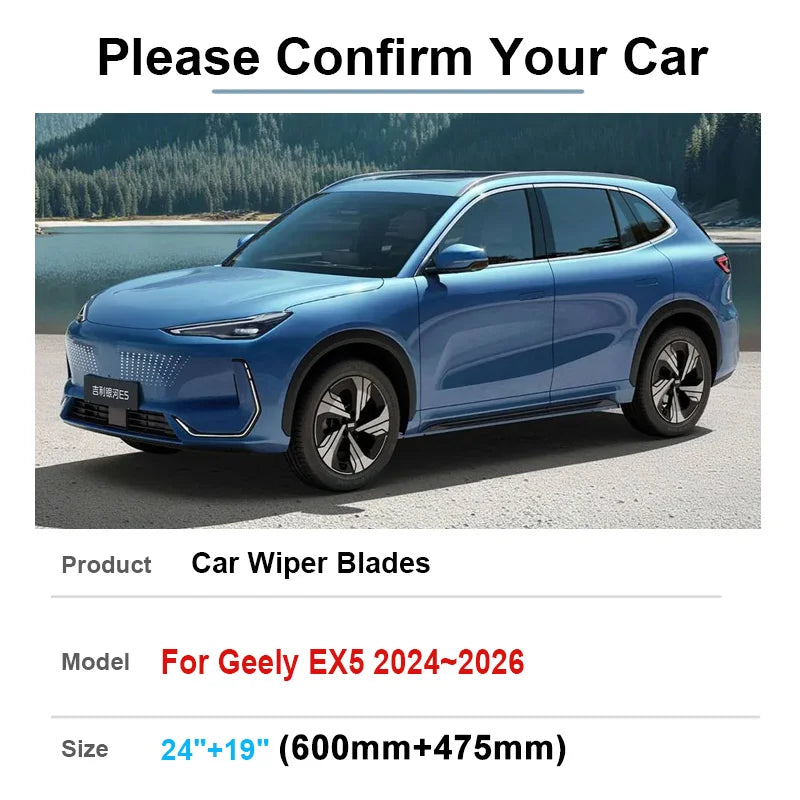 24"+19" For Geely EX5 2024 2025 2026 Proton eMas 7 Car Wiper Blades Rubber Window Front Wipers Brushes Auto Tools Accessories Vue