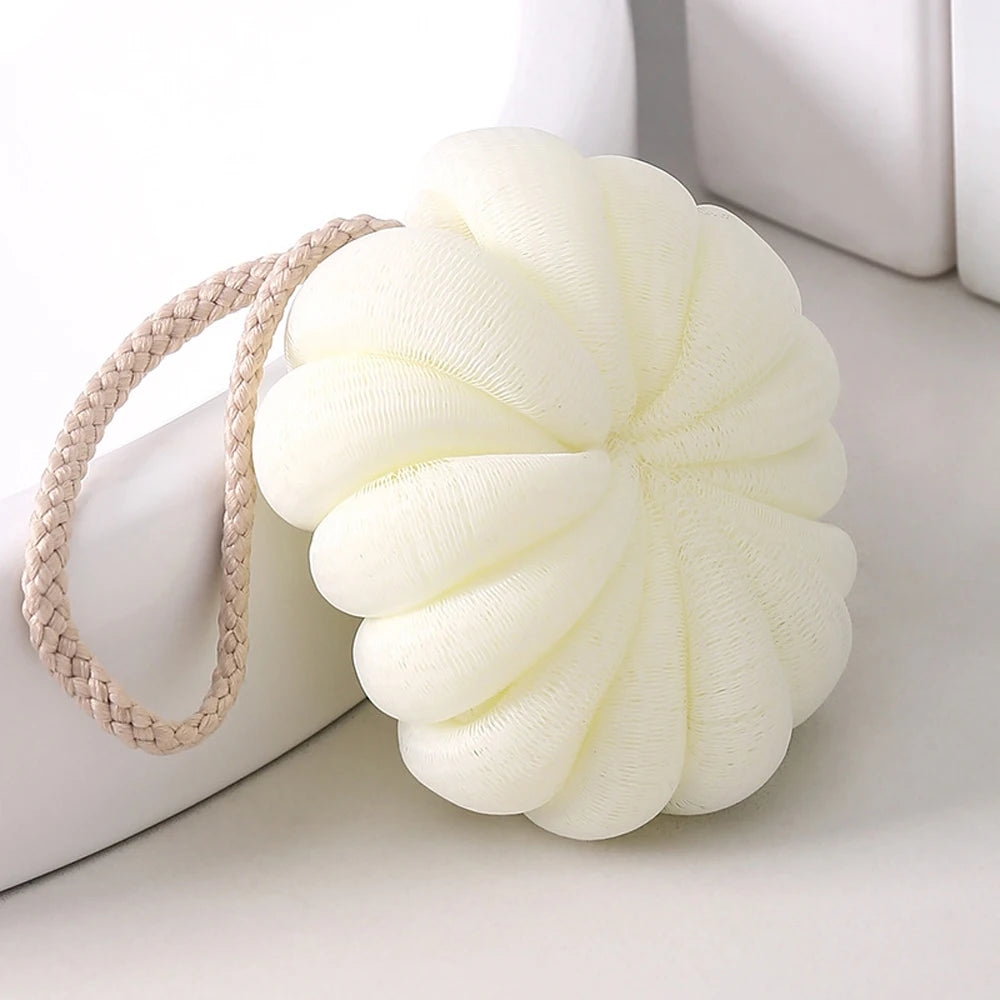 Portable Bath Ball Hanging Rubbing Pumpkin Shape Foam Ball Cute Girl Back Rubbing Bath Supplies Soft and Skin-friendly Bath Ball Vue WHITE