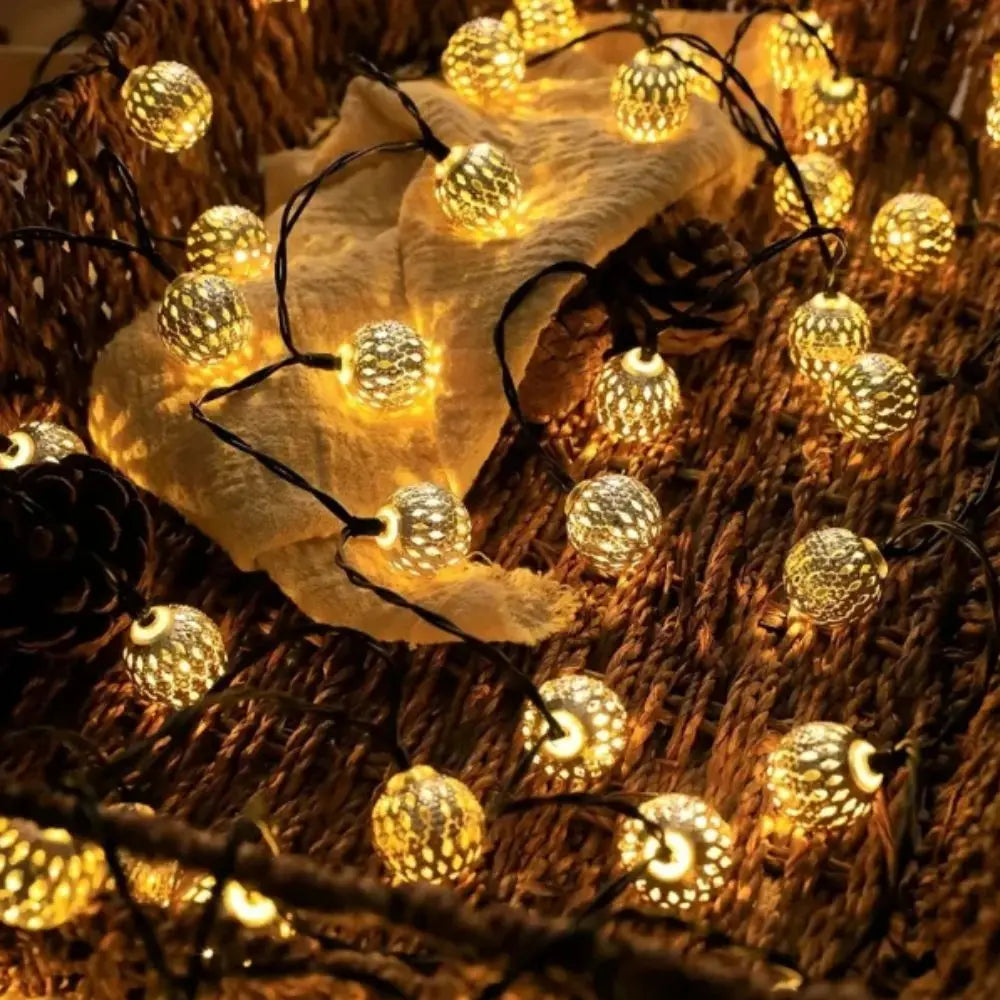 Gold Ball Solar LED String Lights Silver Ball Iron Round Ball Outdoor String Lights Waterproof Creative Design Solar String Lamp Vue