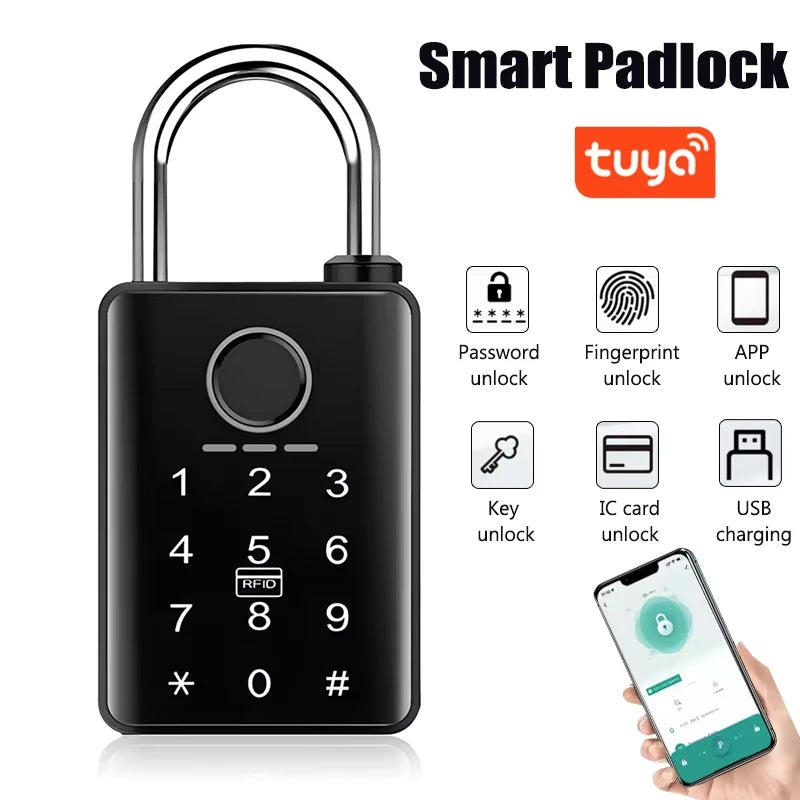 Tuya Smart Door Lock Fingerprint Padlock Password APP Card Key Unlock 7mm 10mm Smart Padlock Waterproof Electronic Lock Vue