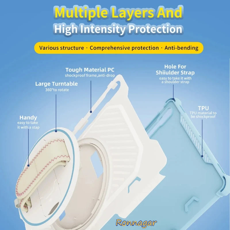 360 Rotating Heavy Duty Samsung Tab S7/S8/S9/S10 Case 11" & 12.4" Tablet Case Vue