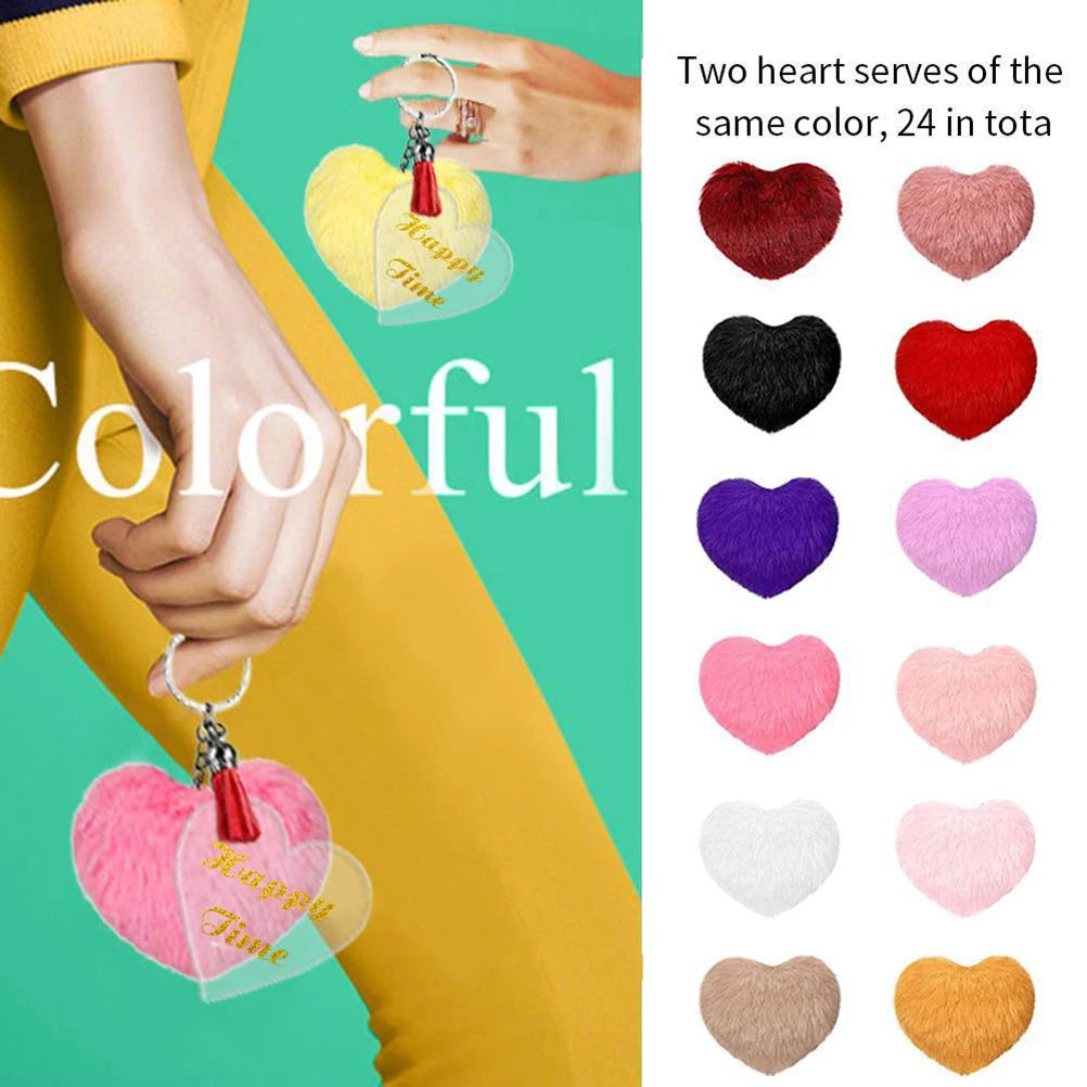 Heart shaped plush ball with tassel heart shaped acrylic key chain embryo DIY keychain jewellery set Vue