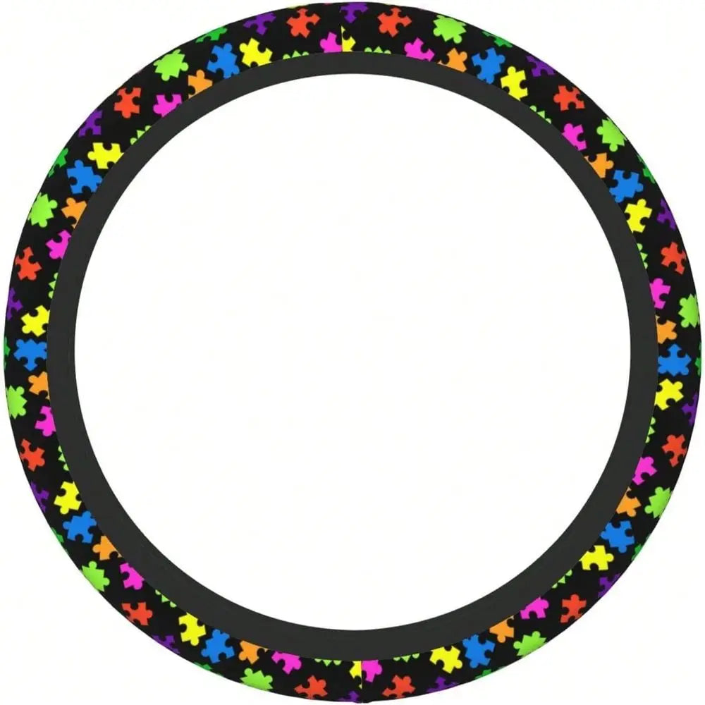 Puzzle Pieces Neoprene Car Steering Wheel Cover Protector Upgrade Thicken,Autism Awareness Colorful,Anti Slip Soft Car Accessor Vue
