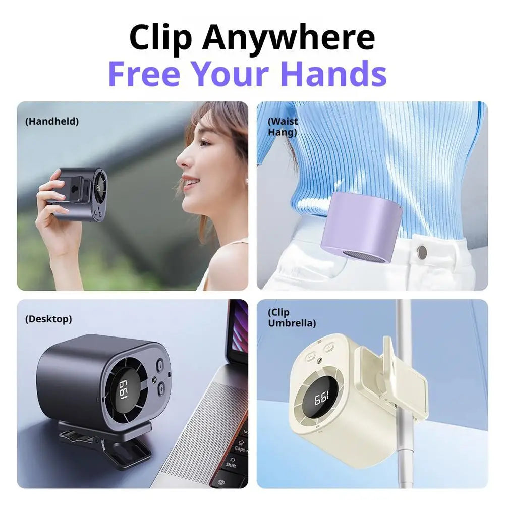 Powerful Airflow Clip Fan USB Charging Mute LED Digital Display Cooling Function Car Clip-on Mini Fan Portable Car Electric Fan Vue