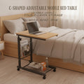 Adjustable C-Shaped Bedside Table with Wheels | 2-Tier Teak Adjustable Side Table Vue United States