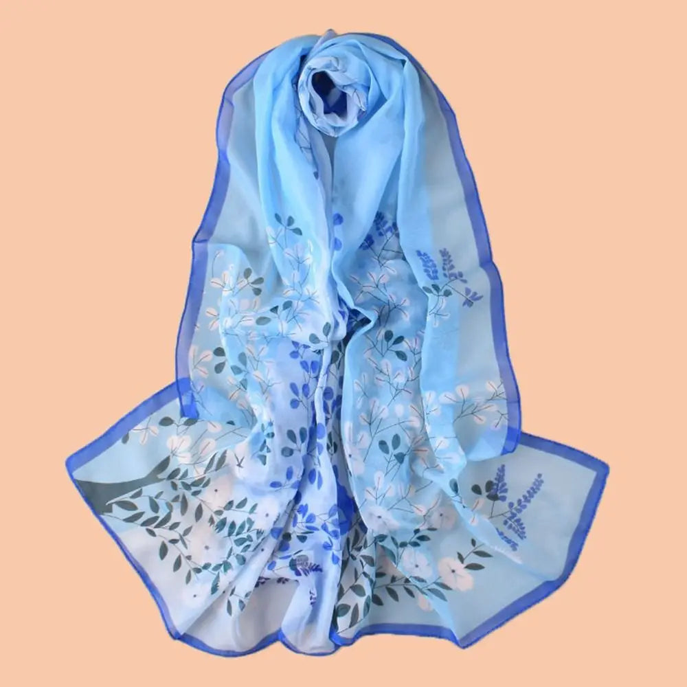 Floral Print Chiffon Scarf Long Thin Shawl Silk Soft Protection