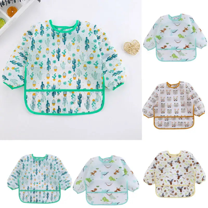 For Kids 0-6 Years New Baby Stuff Toddler Baby BibsCute Children Waterproof Long Sleeve Art Smock Feeding Bib Apron Vue