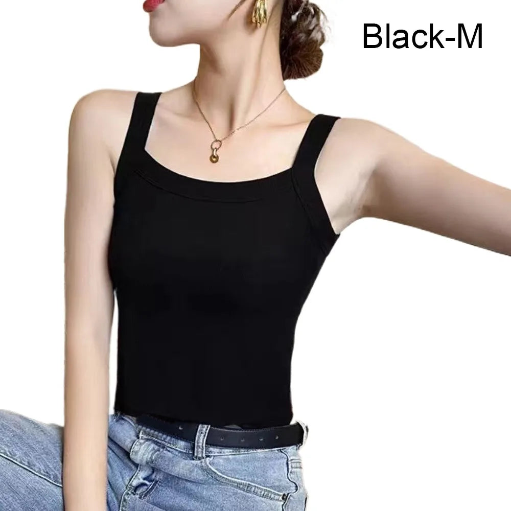 Casual Sleeveless Summer Tank Tops Underwear Slim Cami Shirt Vue One Size Black-M