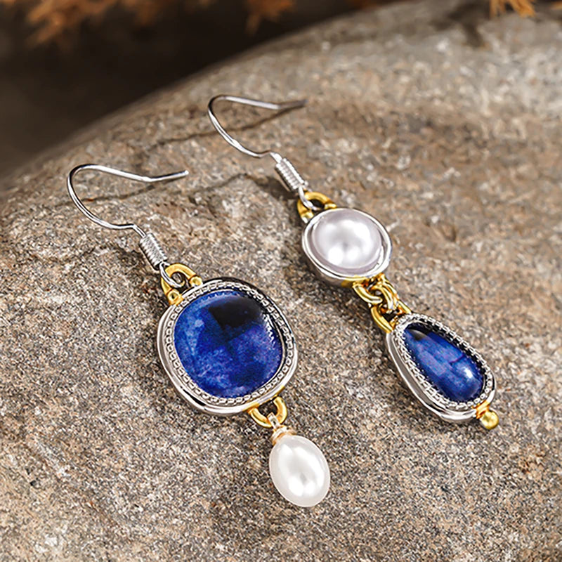 Huitan Blue Cubic Zirconia Drop Earrings | Bohemian Party Drop Earrings Vue