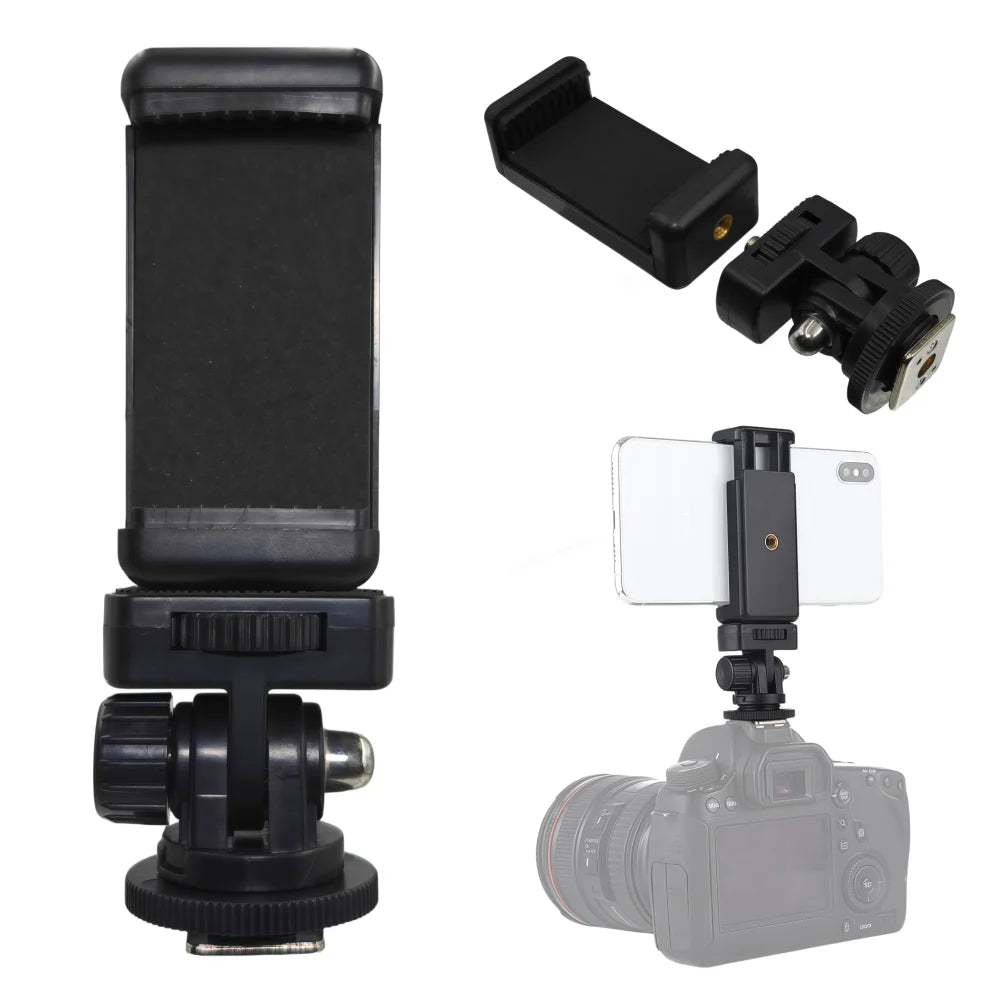 Hot Shoe Phone Mount Adapter for DSLR Camera Mobile Clip Holder Monitor Flexible Tripod Frame Vue
