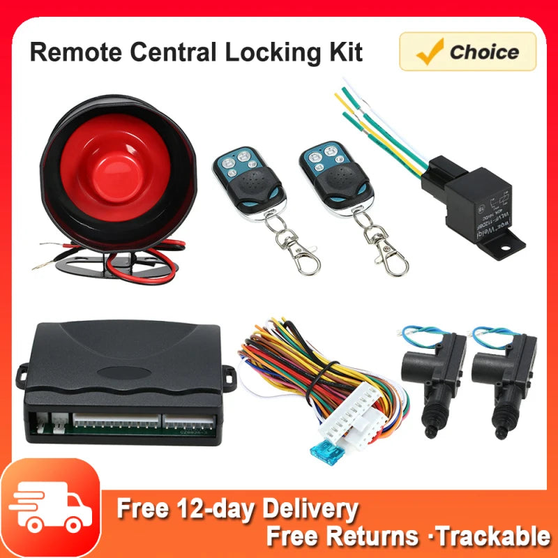 CAR ALARM + 2 DOOR REMOTE CENTRAL LOCKING KIT WITH SHOCK SENSOR IMMOBILISER remote central locking kit CAR ALARM for all types Vue Default Title