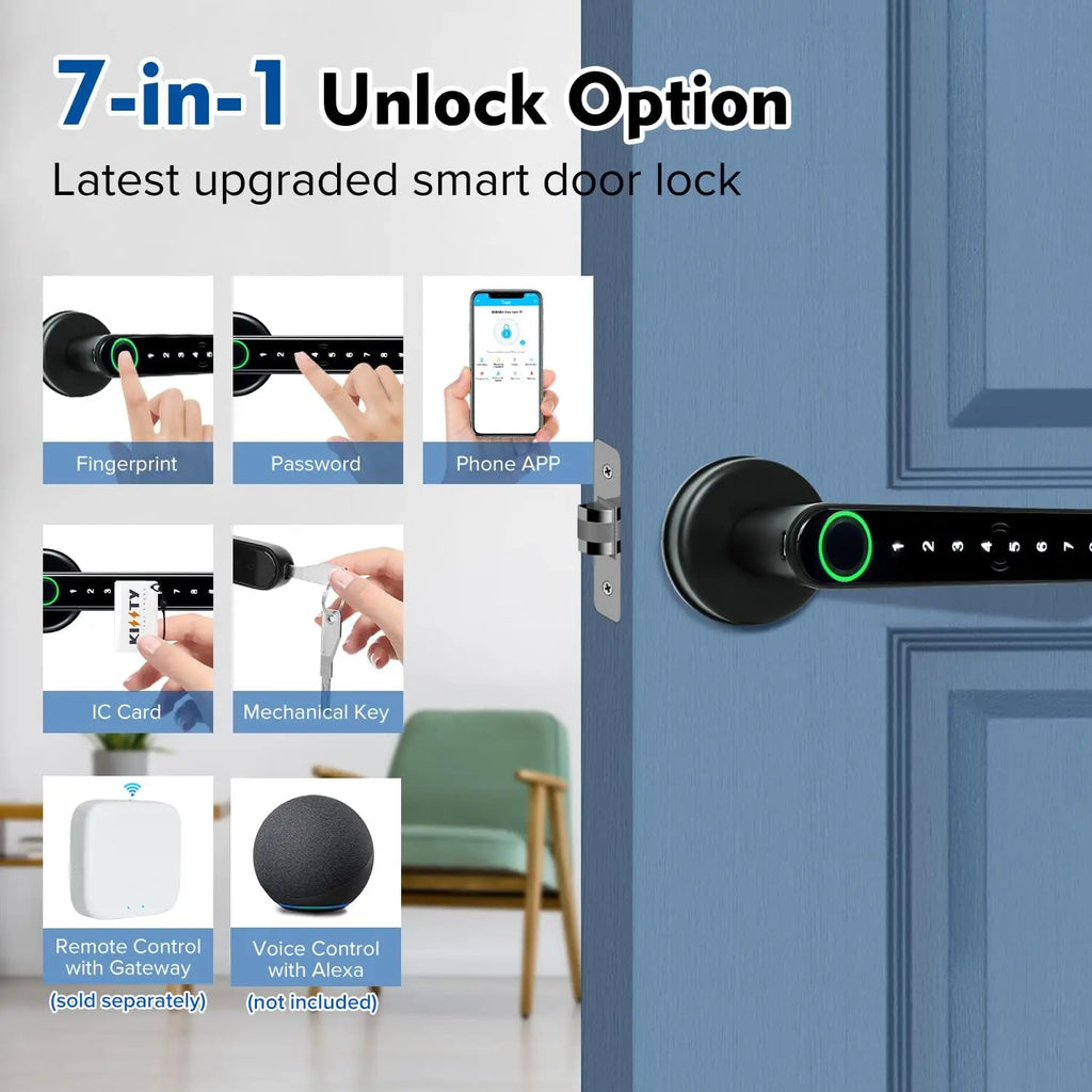 Smart Fingerprint Door Lock Handle for Home Apartment With Key card Digital Door Lock Keypad Keyless Entry electronic lock Vue