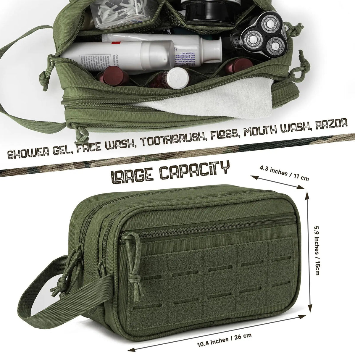 Toiletry Bag For Men/Women Hygiene Bag Tool Molle Pouches Small Hanging Dopp Kit Mens Shaving Kit Travel Shower Bag Vue