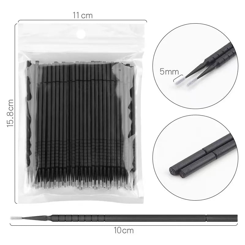 100Pcs Disposable Micro Swabs Brushes for Eyelash Extensions Micro Swab Brushes Vue black