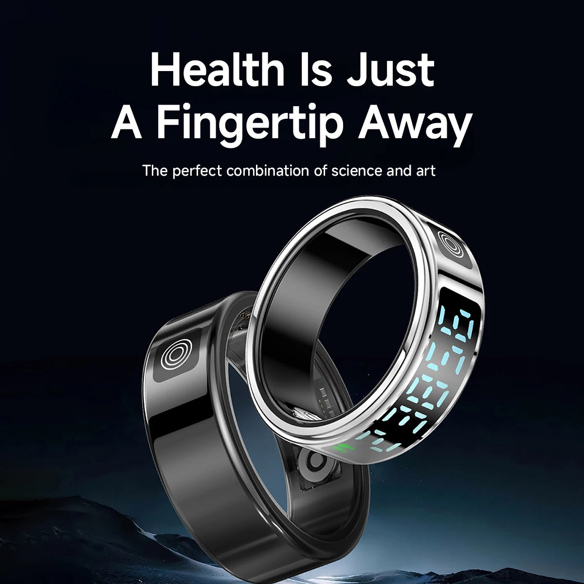 New Smart Ring SR08 LED Display Sleep Health Monitoring 5ATM Waterproof Charging Case Multi Sports Modes Ring For Men Women Gift Vue