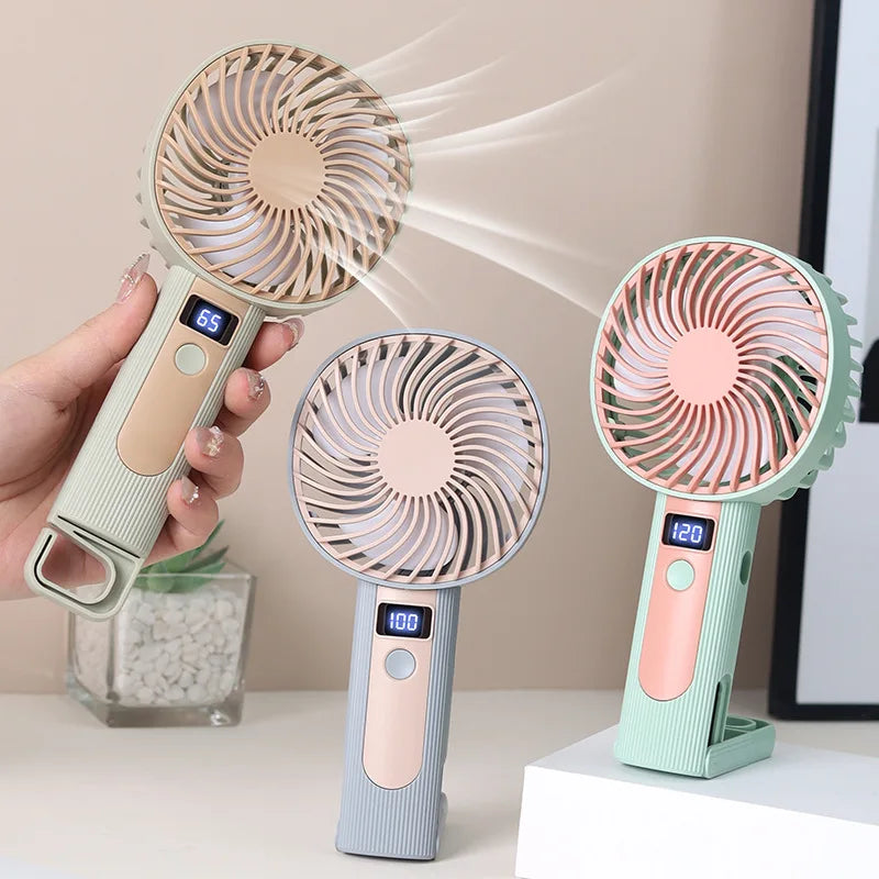 Digital Display Handheld Fan 2 in 1 Desktop Standing Mini Portable USB Rechargeable Cooling Fan for Office Travel Outdoor Vue