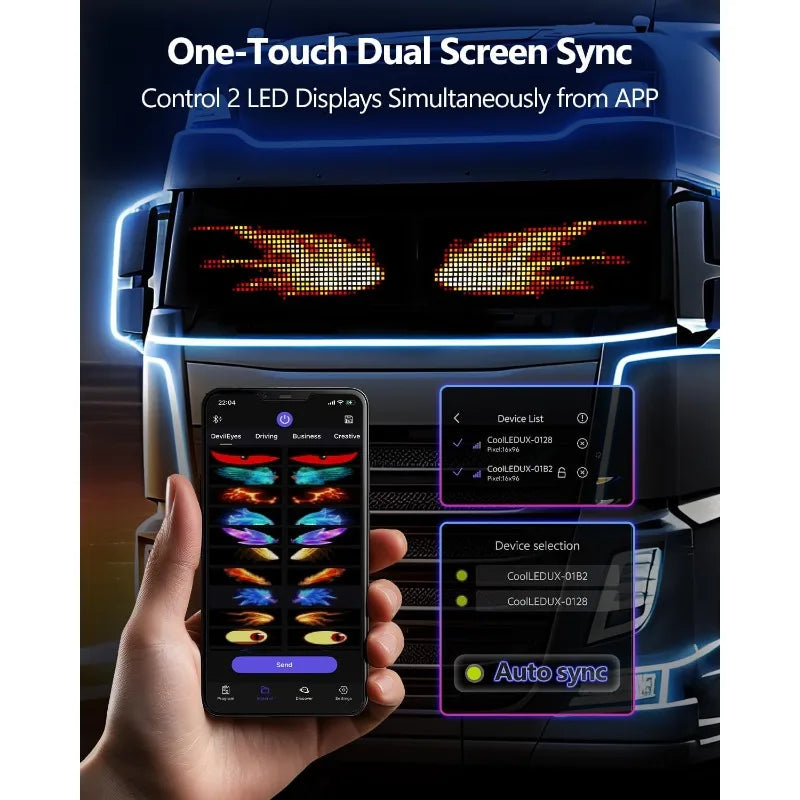 2PCS Devil Eyes Light for Windshield Dual Screen 5V USB Digital Lighting Display LED Lights for Cars Animated Windshield Vue