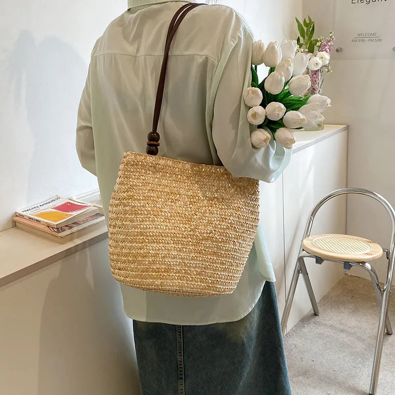 Casual Straw Woven Shoulder Bags Women Wicker Handbags Handmade