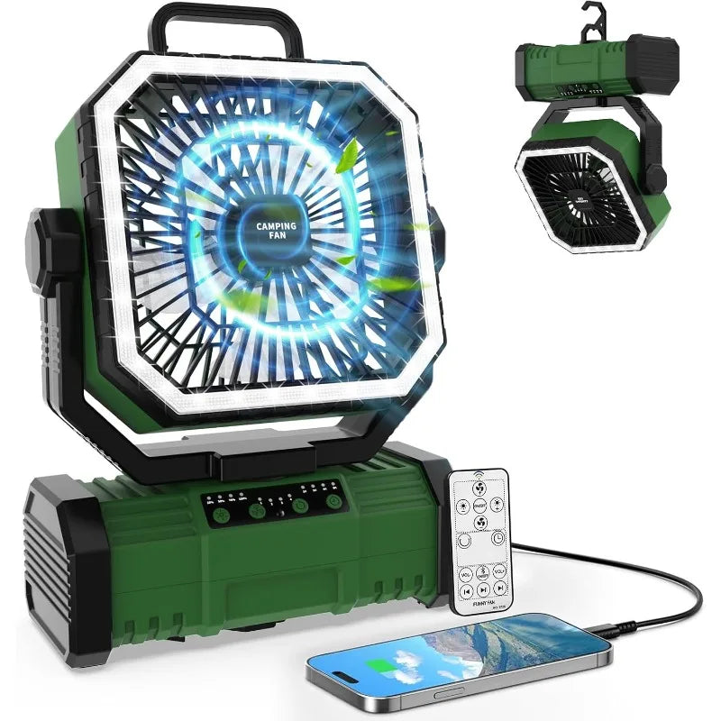 Portable Camping Fan with LED Lantern 20000mAh Rechargeable Battery Operated Fan with Hanging Hook for Outdoor Travel Camping Vue Green-Standard