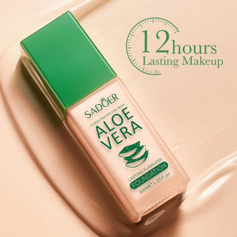 Aloe Vera Liquid Foundation, Natural Color, Fine Powder Texture, Light and Breathable Tightly Adheres to the Skin, Covers Skin Imperfections, Is Waterproof, Beautifies the Skin, Makes the Skin as Smooth and Delicate as Silk, Vue
