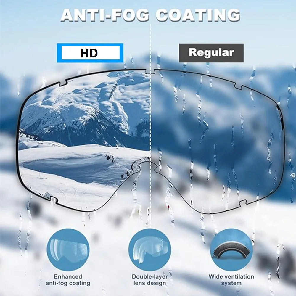 Ski Goggles Full Blue Revo Snowboard Snow Wide Vision Over Glasses Frameless UV Protection Anti Fog Unisex Winter Goggles Vue