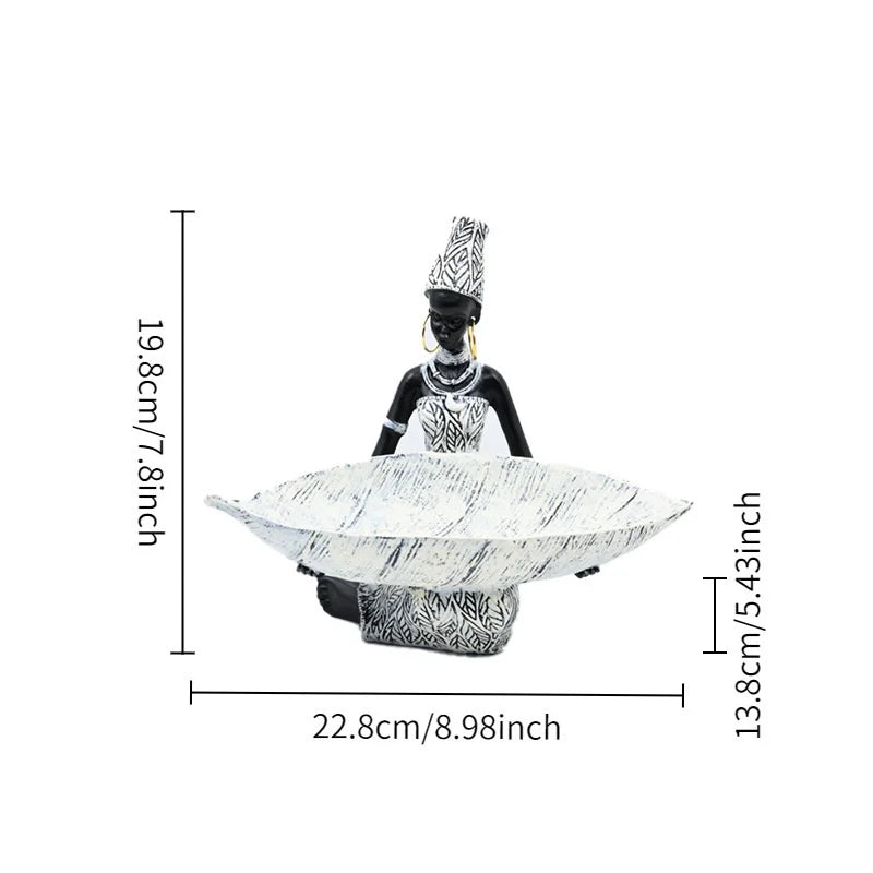 African Woman Resin Tray Storage Figurine Home Living Room Table Decor For Women Boho Centerpiece Gift Birthday Anniversary Vue A1