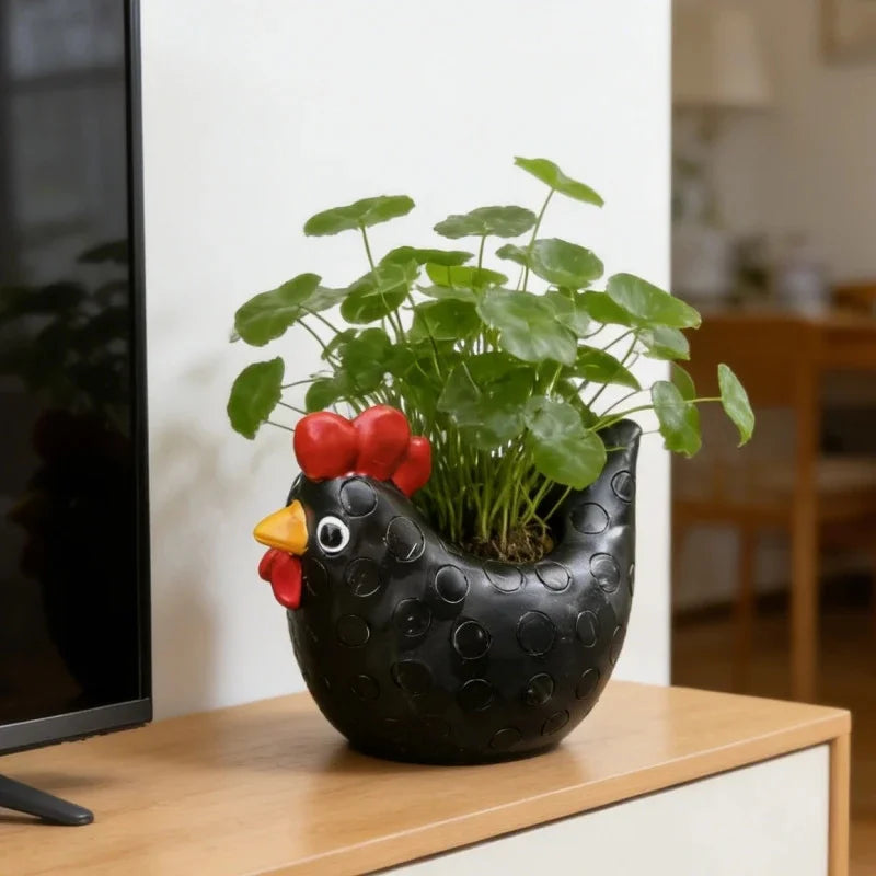Resin Rooster Hen Figurine Cute Farmhouse Sculpture For Home Table Centerpiece Office Desk Plant Pot Holder Gift For Women Vue