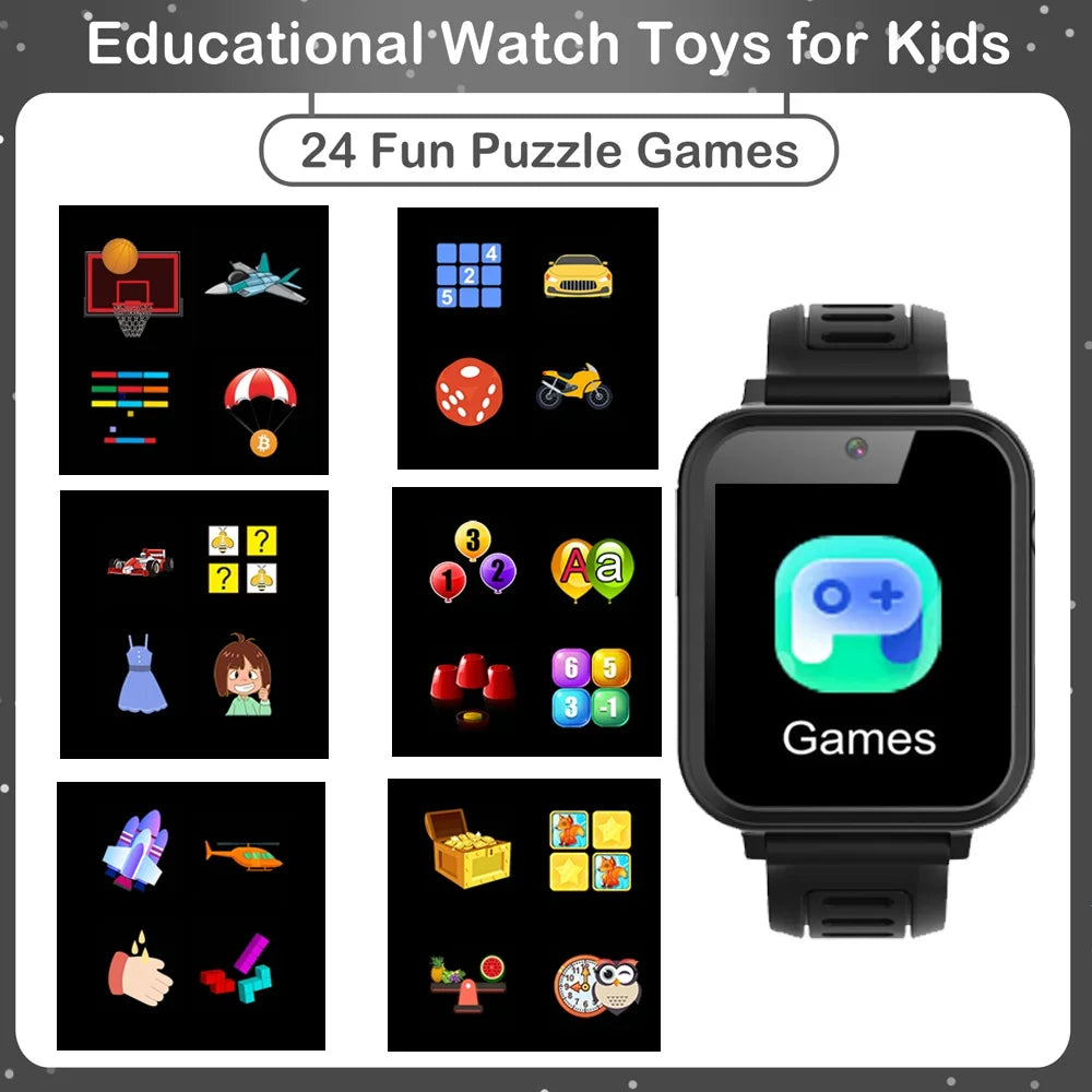 Children's Wristwatch 24 Games Kids Smart Watch Music Play Pedometer Tracker Time Display Video Audio Record Torch Smartwatch Vue