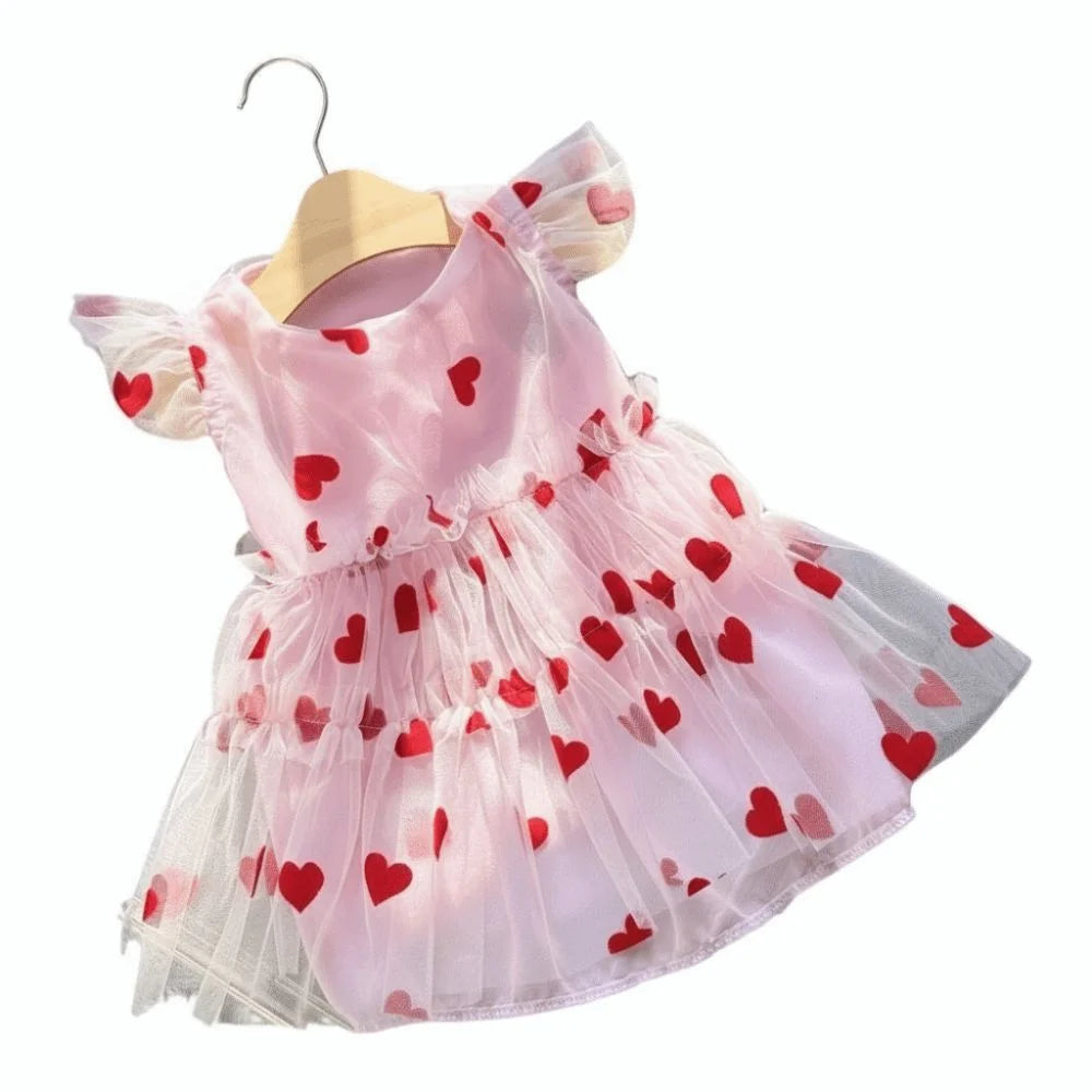 Heart Printed Dog Tulle Skirt Thin Breathable Dreamy Pet Princess Dress Soft Ruffle Trim Love Pattern Dresses Pet Photography Vue Pink S