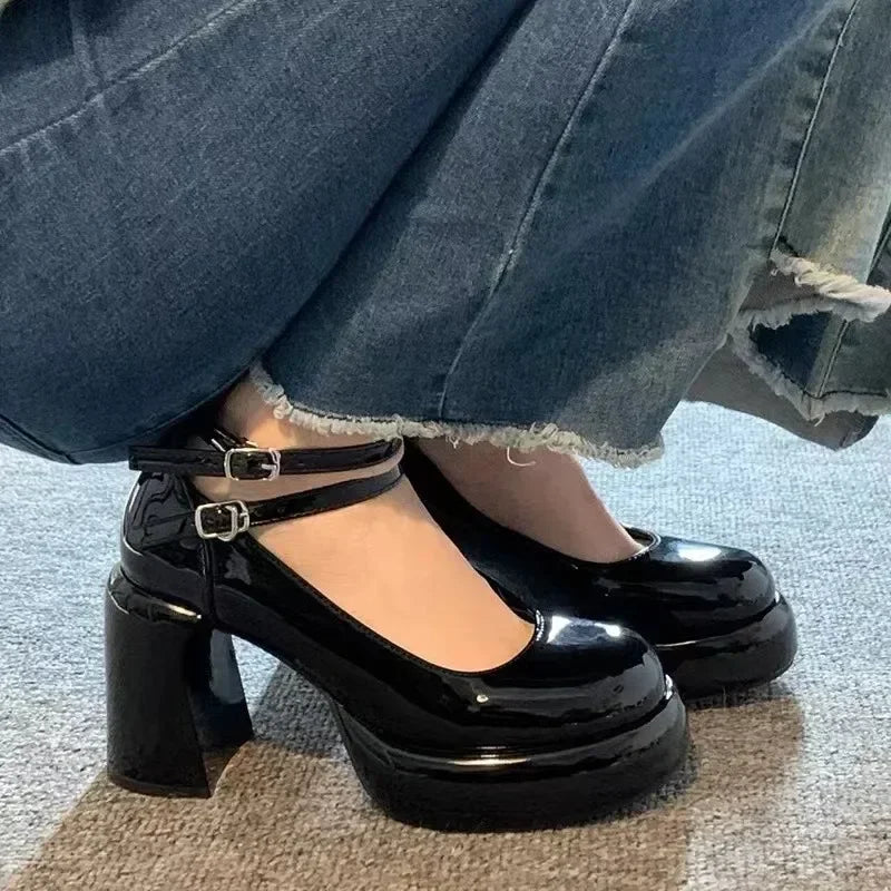 Women's Platform Mary Jane Pumps – Cross Strap Square Heel Platform Mary Jane Pumps Vue