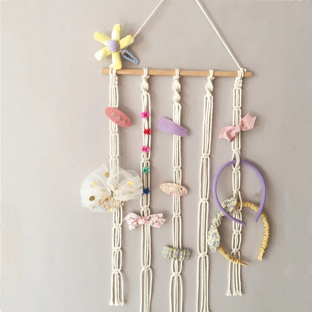 Hair Bow Holder Hanging Hair Clips Hanger Headband Storage Organizer Boho Wall Decor Bow Organizer for Baby Girls Room, Ivory Vue