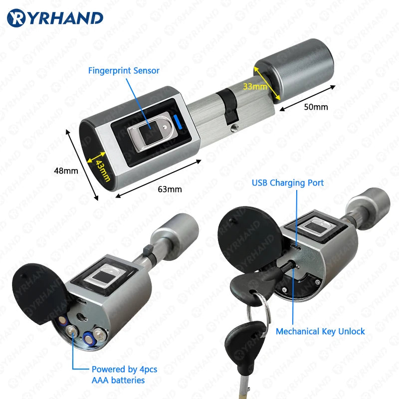 Ttlock Fingerprint Smart adjust Cylinder Lock password Biometric Electronic door Lock with digital Keypad Home intelligent lock Vue