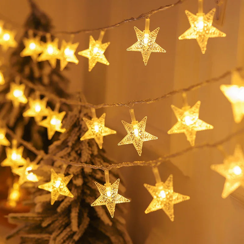 2025 Festival Star LED String Lights Party Indoor Atmosphere Christmas Decoration Room Battery Lights Outdoor Waterproof Outdoor Vue