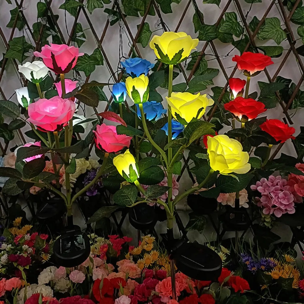 1/2PC Solar 5 Heads Rose Lights,Outdoor Artificial Flower LED Garden Lamp,Waterproof Landscape Stake Light,Patio Yard Home Decor Vue