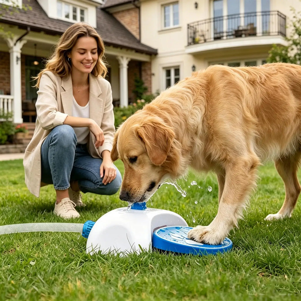 26.5x21.8cm Step-On Dog Water Fountain with 162cm Hose, Pet Drinking Dispenser Pedal, Hands-Free Sprinkler for Patio Garden Lawn Vue