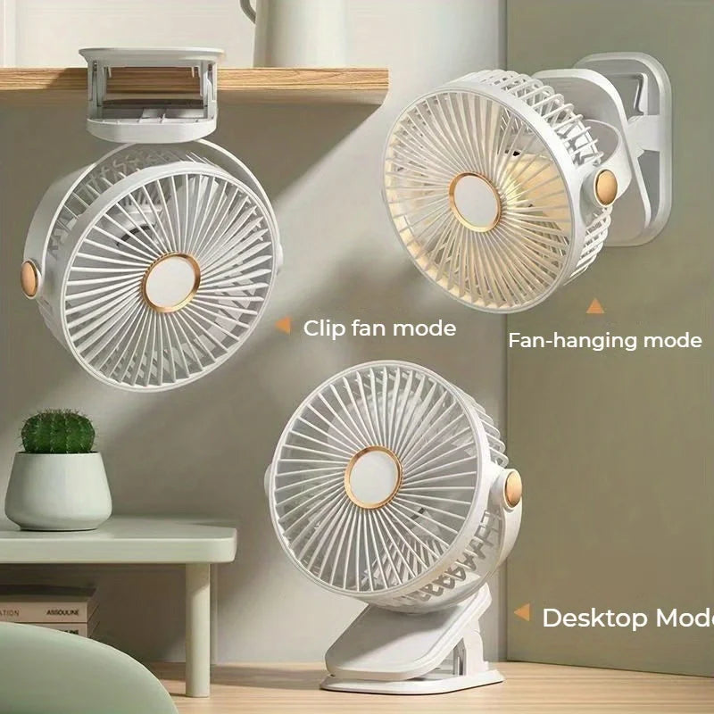 Ultra-quiet Mini Fan 5-Speed+Night Light USB Rechargeable 2Colors