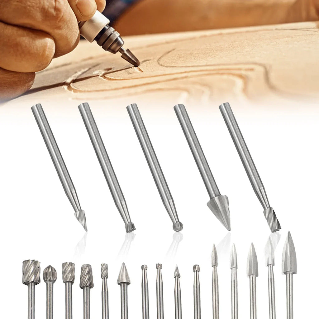 15-Pc HSS Wood Carving Engraving Burr Bit Set – 1/8" Shank Rotary Carving Bit Set Vue