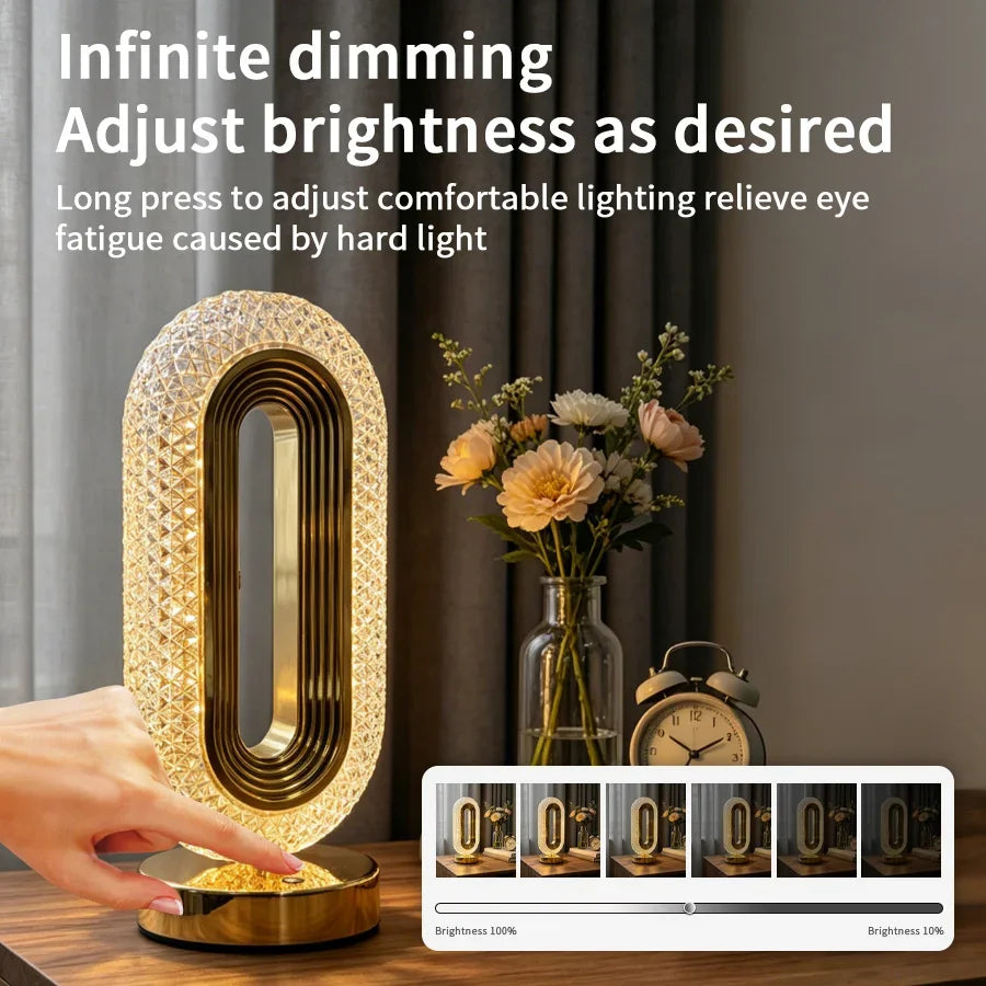 3 Color LED Crystal Table Lamp Touch Dimmable Bedside Lamp Night Light USB Rechargeable Temperatures Ambient Light Home Decor Vue