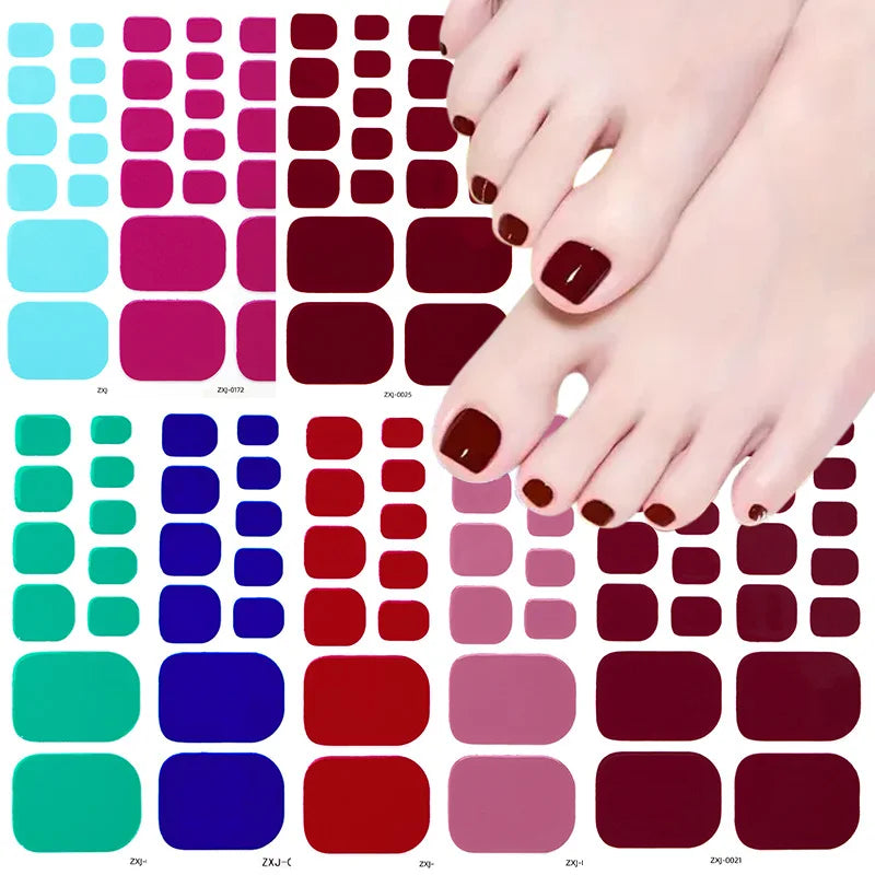 Solid Color Full Cover Toenail Polish Strips Summer Self Adhesive DIY Foot Decals 22tips Baking Free Toe Nail Sticker Wraps Vue