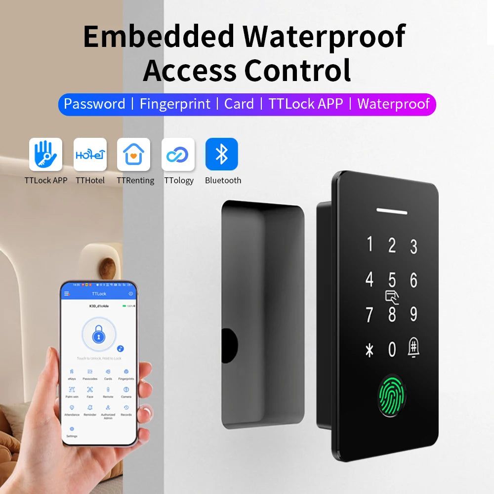 Embedded Access Control IP67 Waterproof Fingerprint Attendance System Kit TTLOCK APP IC NFC Card Reader Highly Secure System Set Vue